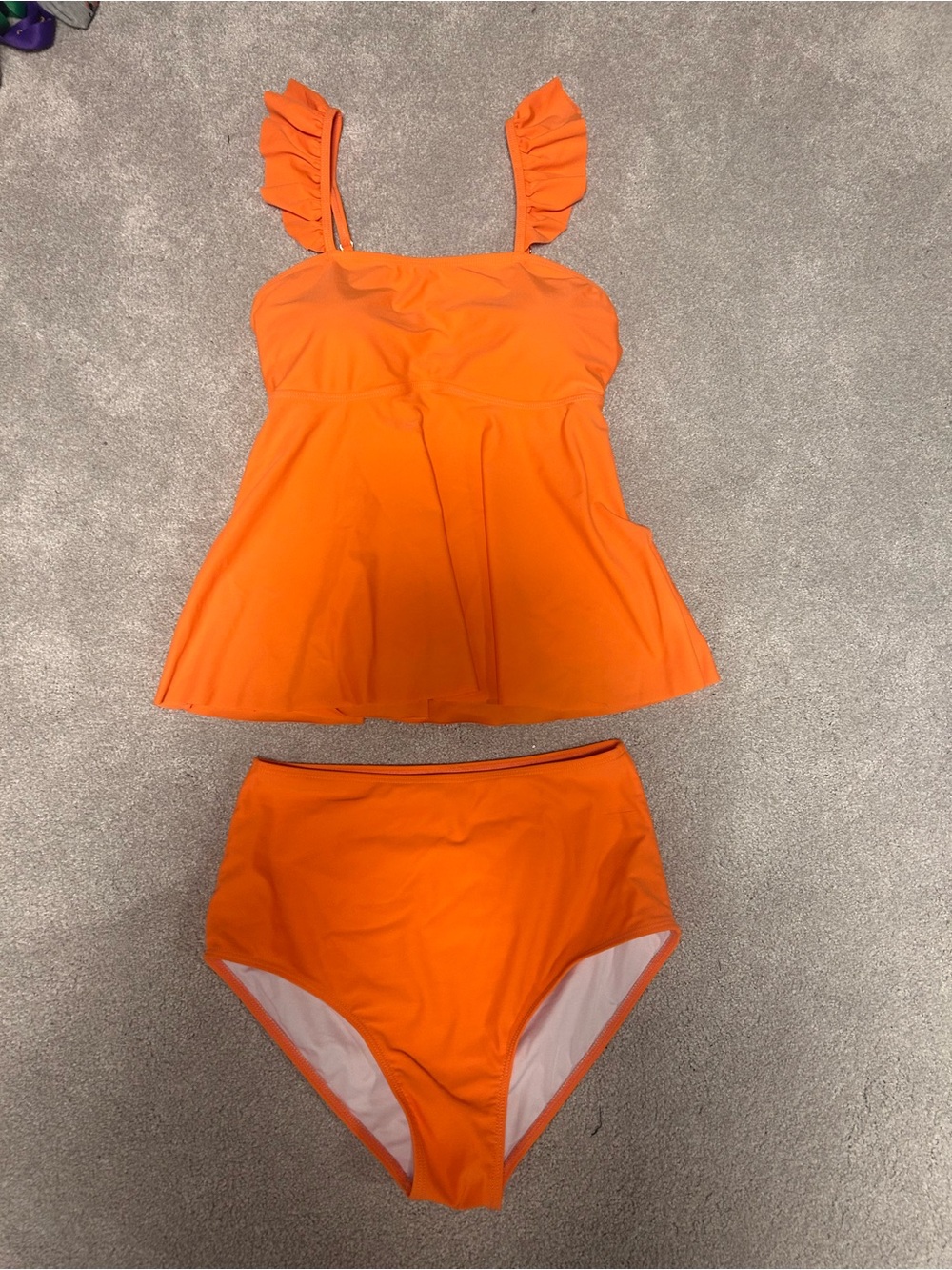 Orange Ruffle Strap Tankini Swim Set
